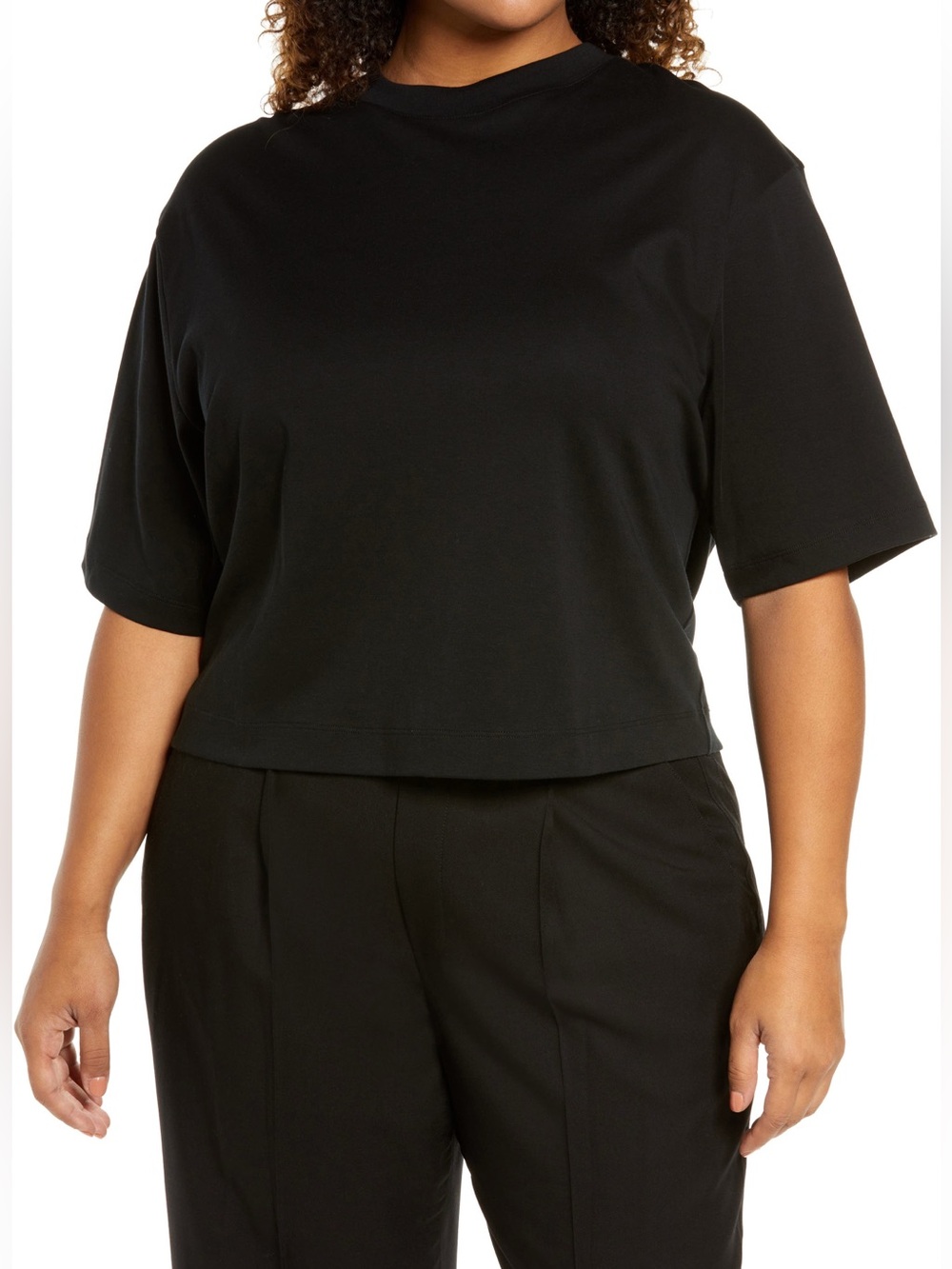 Vince Wide Sleeve Pima Cotton Crop Top in Black | 2X | EUC